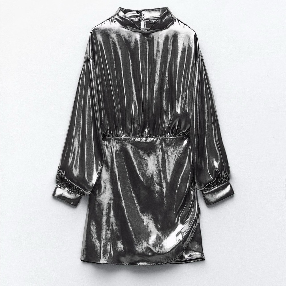 Zara Shiny Silver Long Sleeve Dress